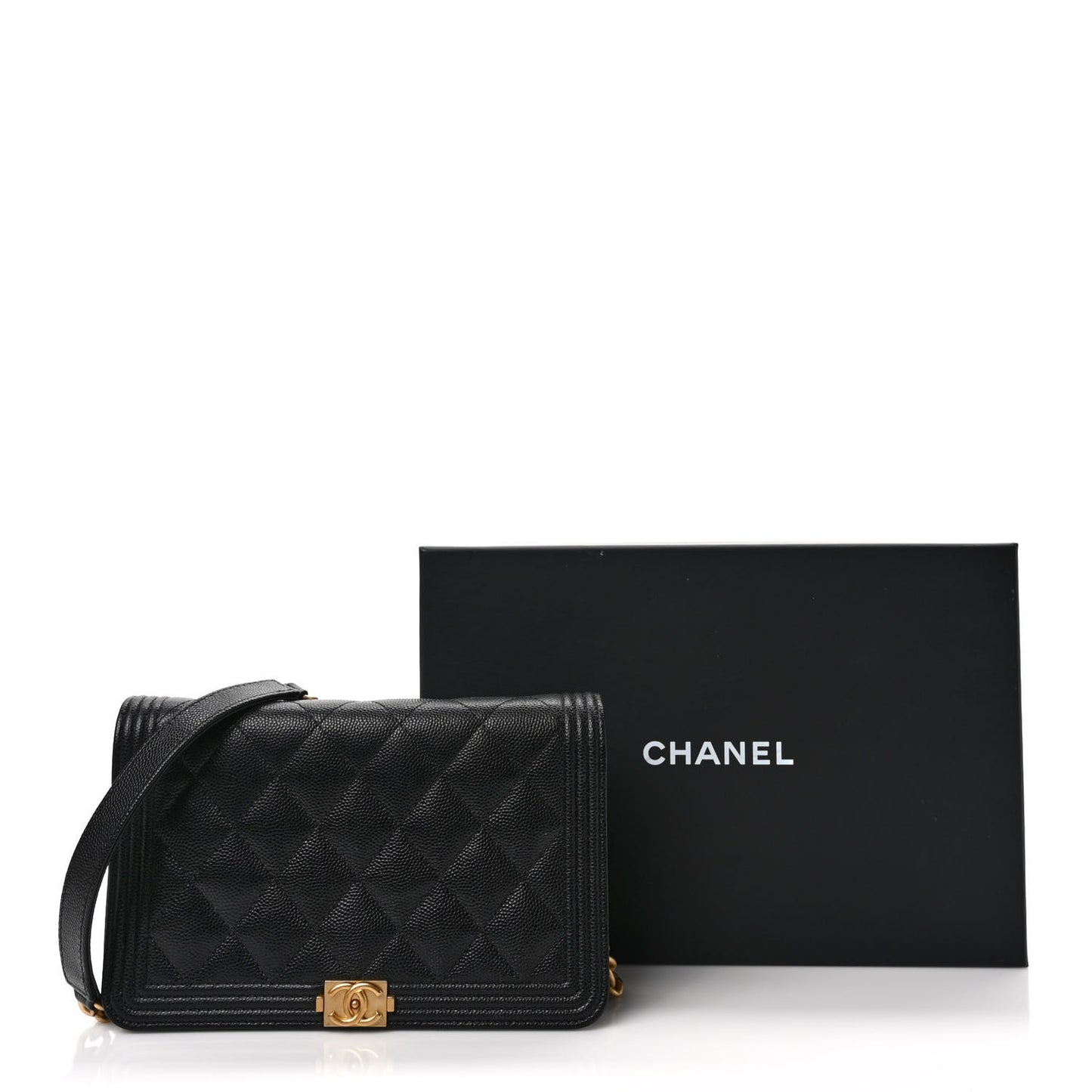 Caviar Quilted Boy Wallet On Chain WOC Black