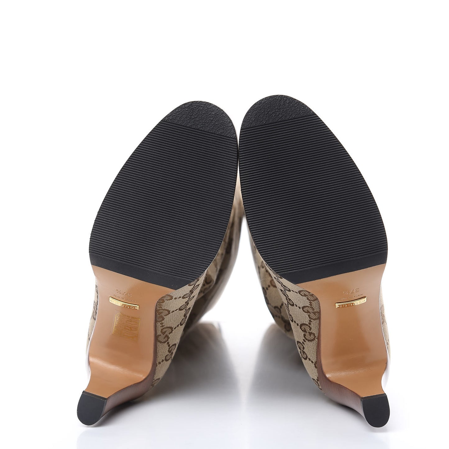 Monogram Lisa Mid Heel Boots 37.5 Beige Ebony
