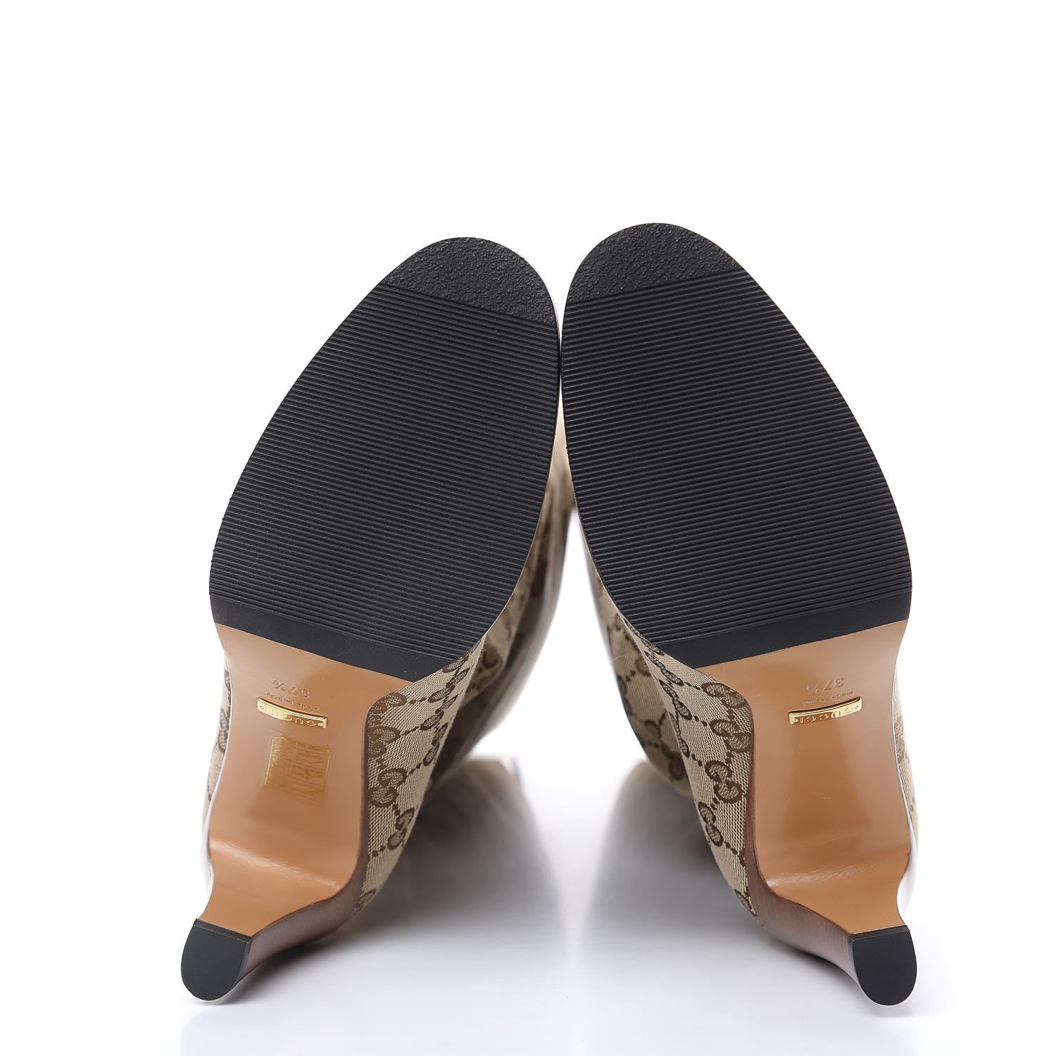 Gucci Monogram Lisa Mid Heel Boots 37.5 Beige Ebony 5 of 8