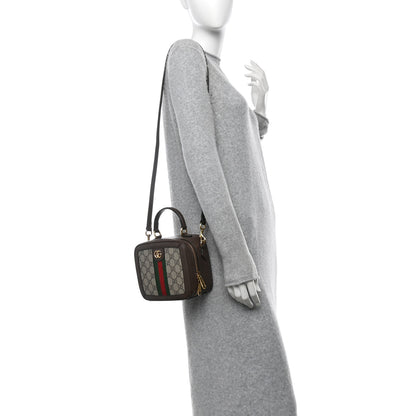 Gucci GG Supreme Monogram Textured Dollar Calfskin Mini Ophidia Top Handle Square Shoulder Bag Beige Ebony New Acero 3 of 10