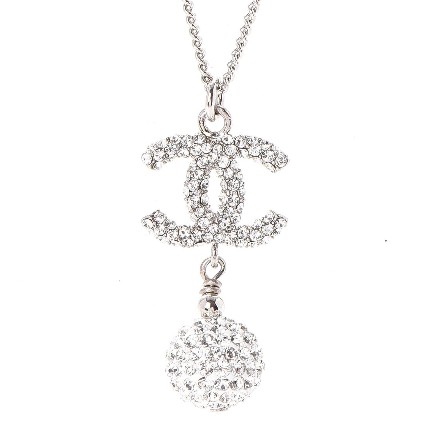 Crystal CC Ball Pendant Necklace Silver