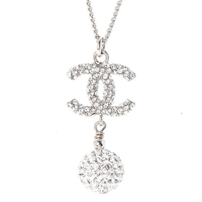 Chanel Crystal CC Ball Pendant Necklace Silver 4 of 6