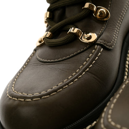 Chanel Calfskin Knit Lace Up Combat Boots 35 Green 9 of 9