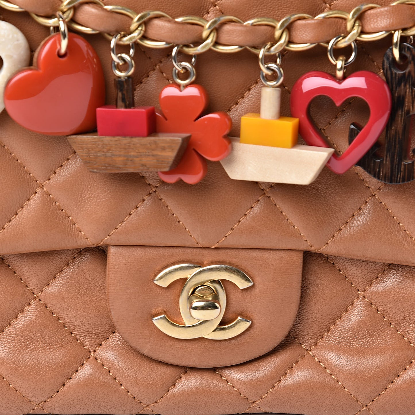 Lambskin Quilted Medium Cruise Charm Single Flap Beige