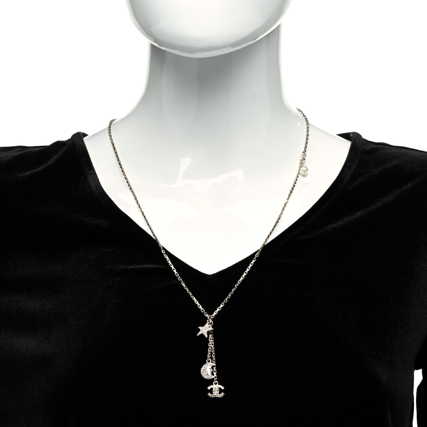 Crystal Pearl CC Moon Star Drop Necklace Gold