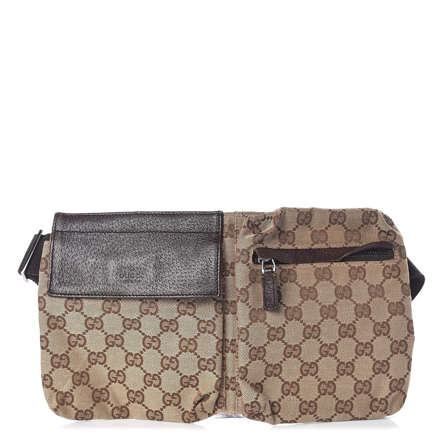 GG Monogram Web Double Pocket Belt Bag Dark Brown