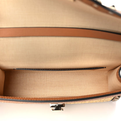 Valentino Garavani Raffia Calfskin Small Rockstud Flip Lock Crossbody Bag Natural Saddle Brown 5 of 9