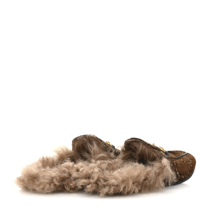 Gucci Velvet GG Monogram Fur Womens Princetown Slippers 40 Brown Black Natural 5 of 8