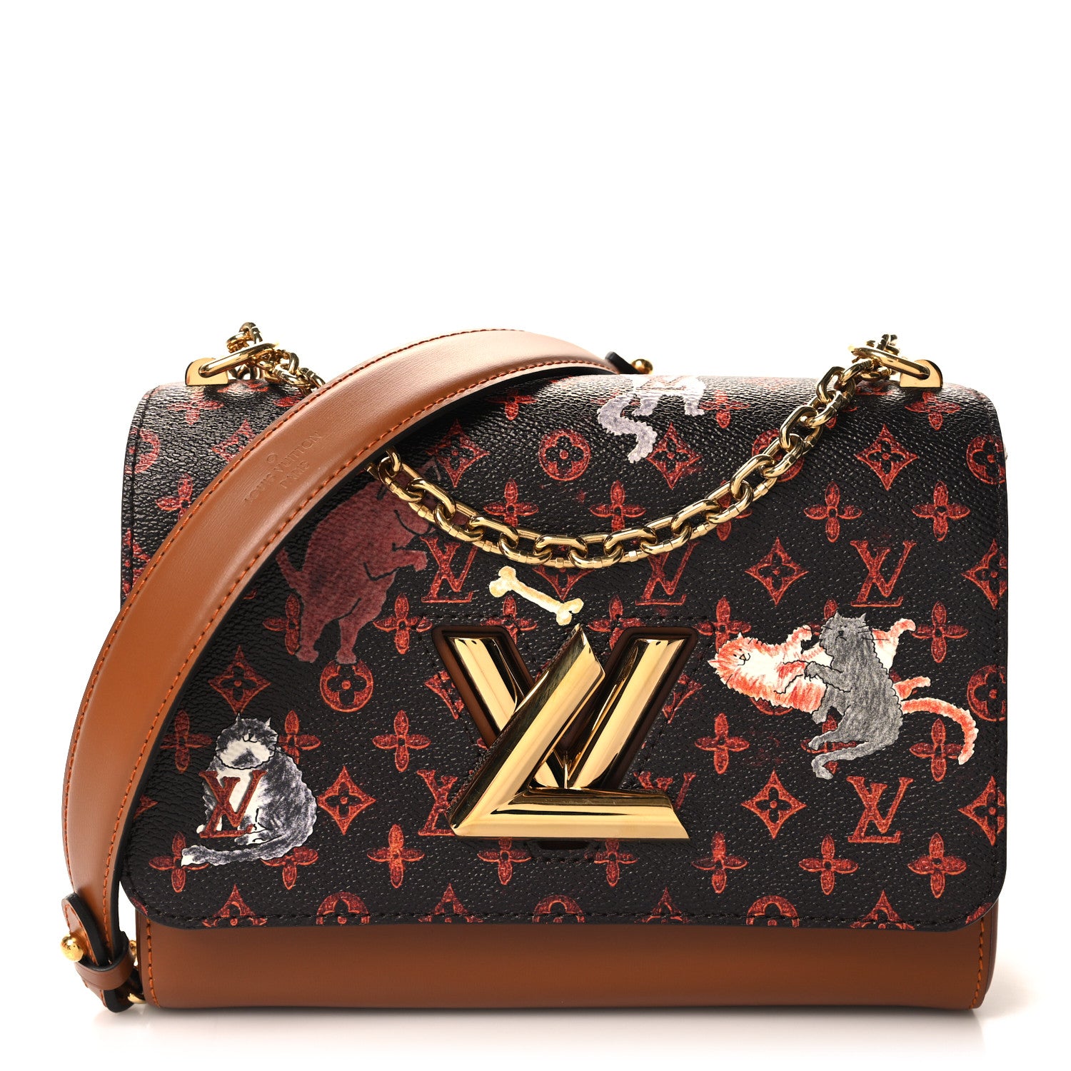 Louis Vuitton Calfskin Catogram Twist Shoulder Bag MM Marron 1 of 10