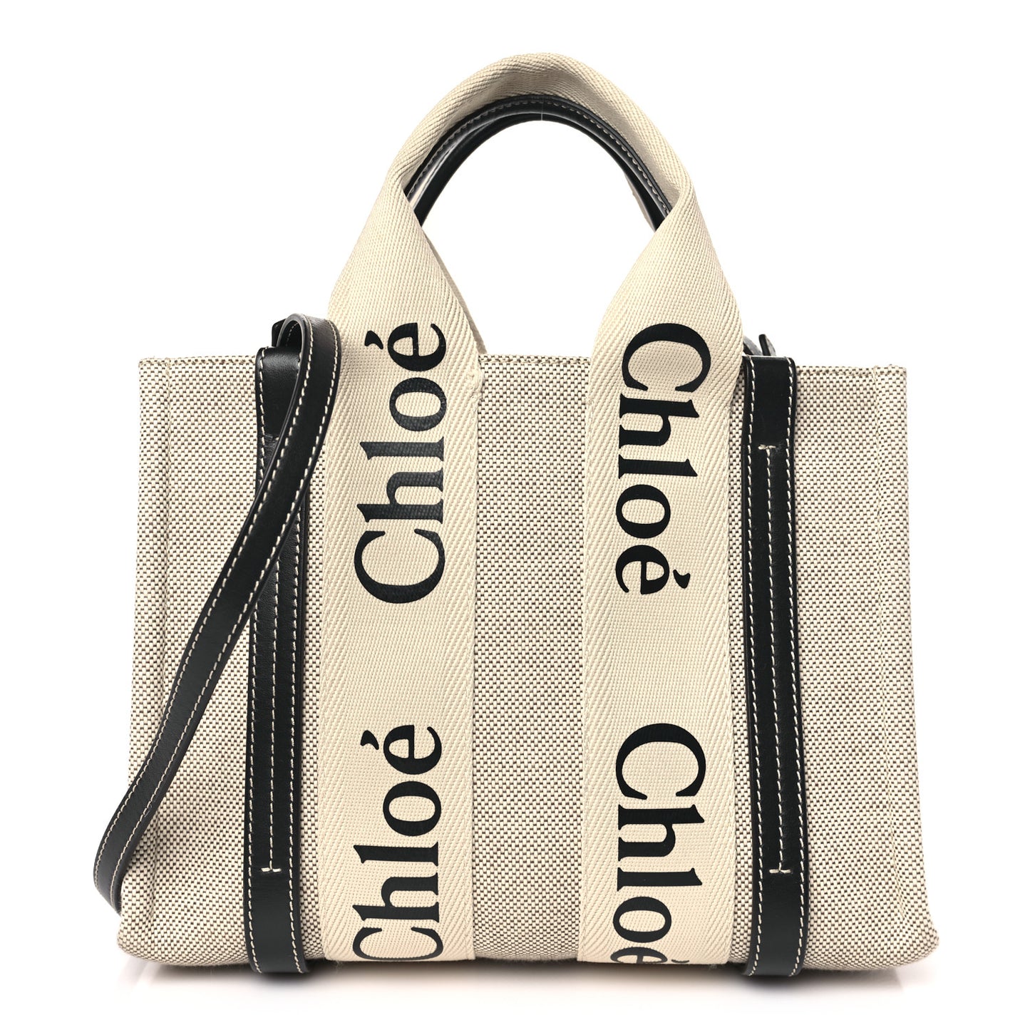 Cotton Calfskin Small Woody Ribbon Tote With Strap White Navy