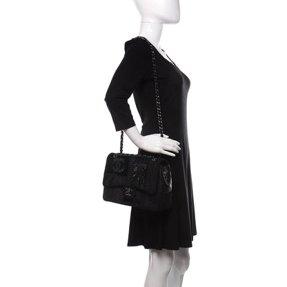 Chanel Tweed Patchwork Jumbo Single Flap Black 2 of 10