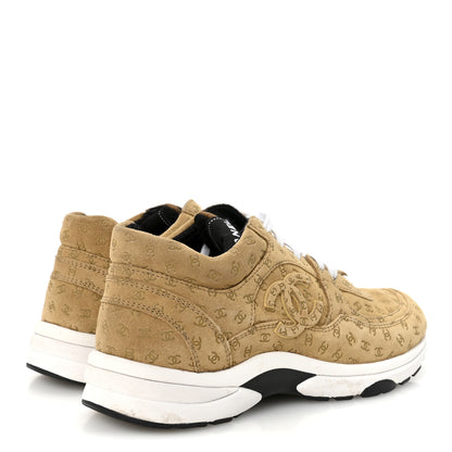 Chanel Nylon Suede Calfskin Printed CC Sneakers 36 Beige 37 Beige 5 of 9