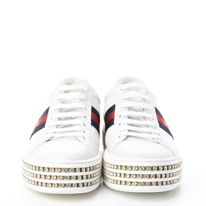 Gucci Calfskin Crystal Web Bee Embroidered Womens Ace Platform Sneakers 37.5 White 2 of 7