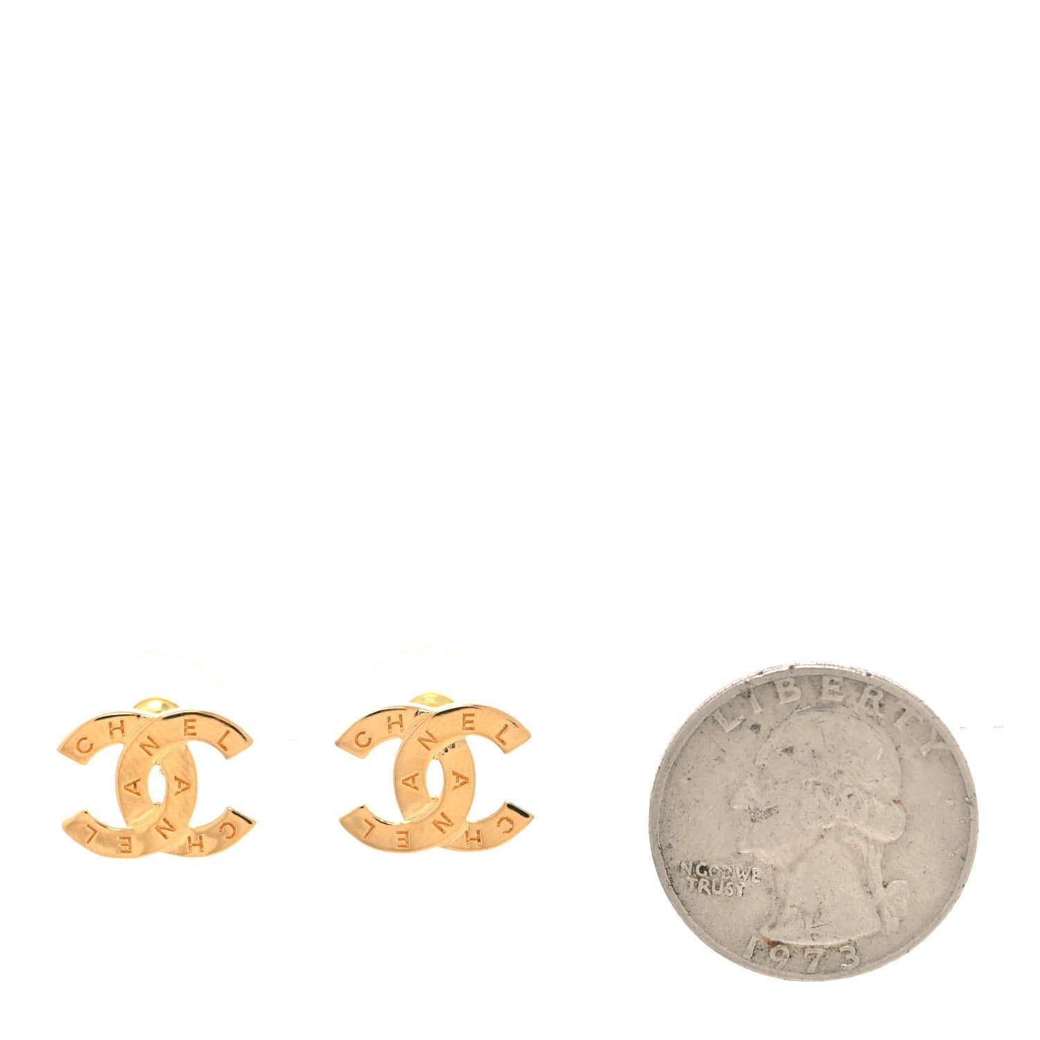 Chanel Metal CC Paris Button Stud Earrings Gold 2 of 4