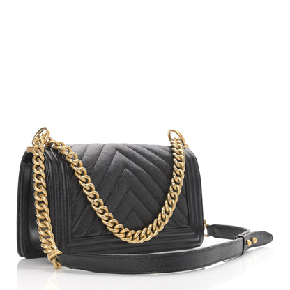 Chanel Caviar Chevron Quilted Medium Boy Flap Black 3 of 9