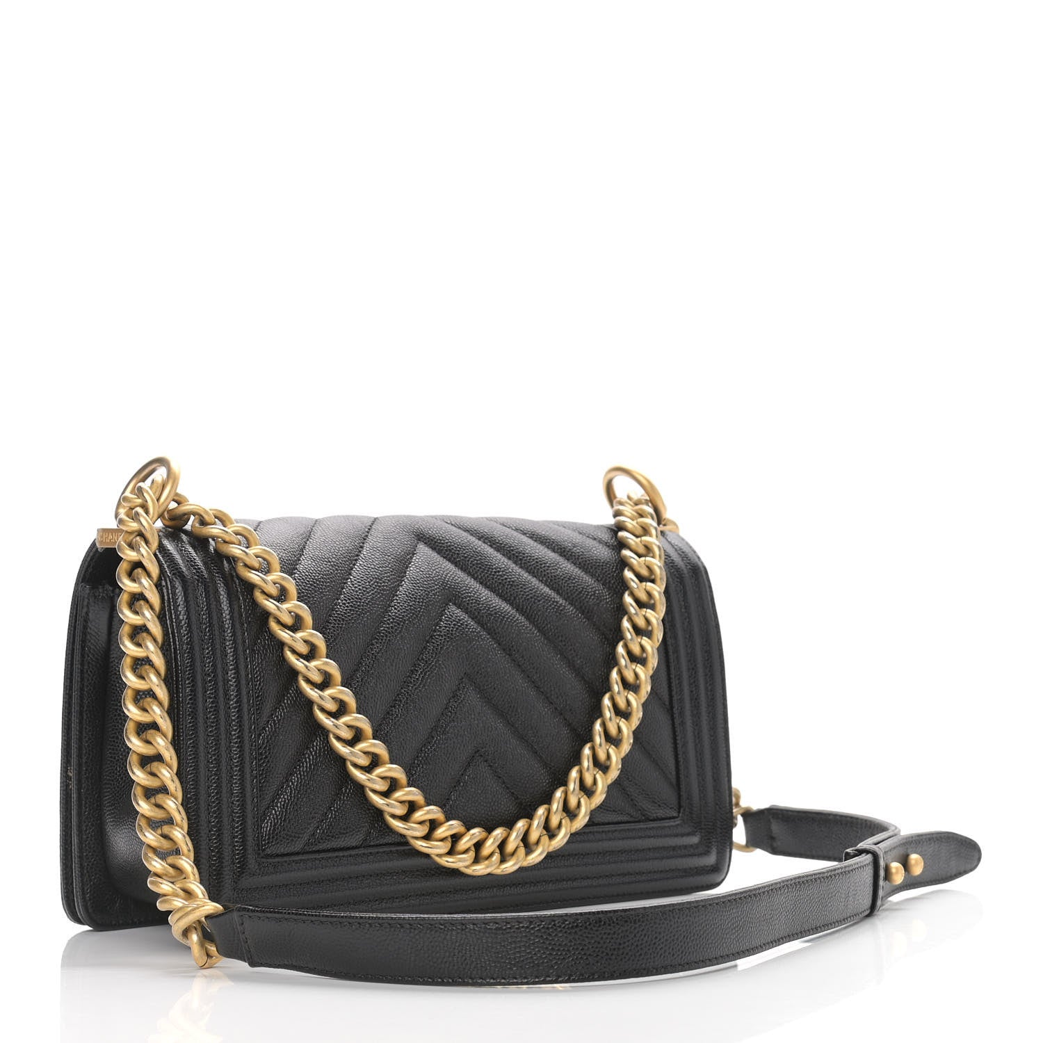 Chanel Caviar Chevron Quilted Medium Boy Flap Black 3 of 10