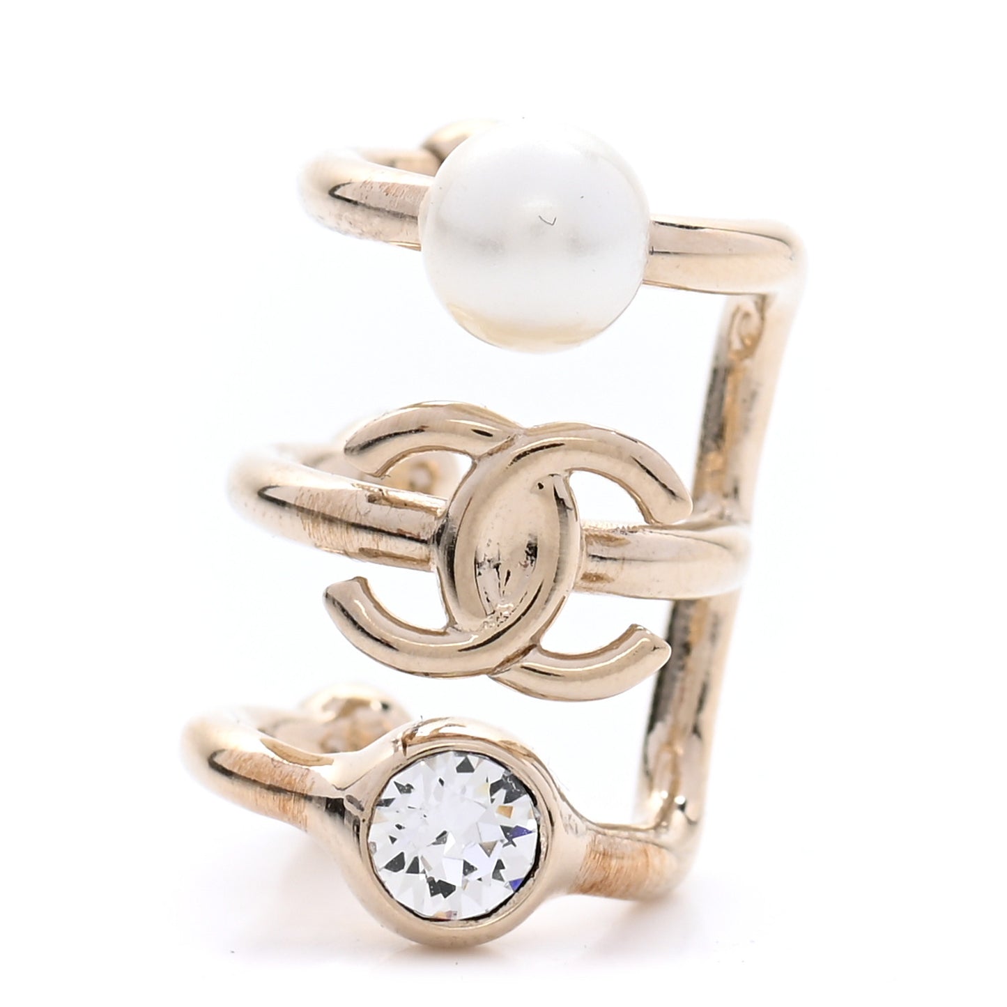 Pearl Crystal CC Single Ear Cuff Gold