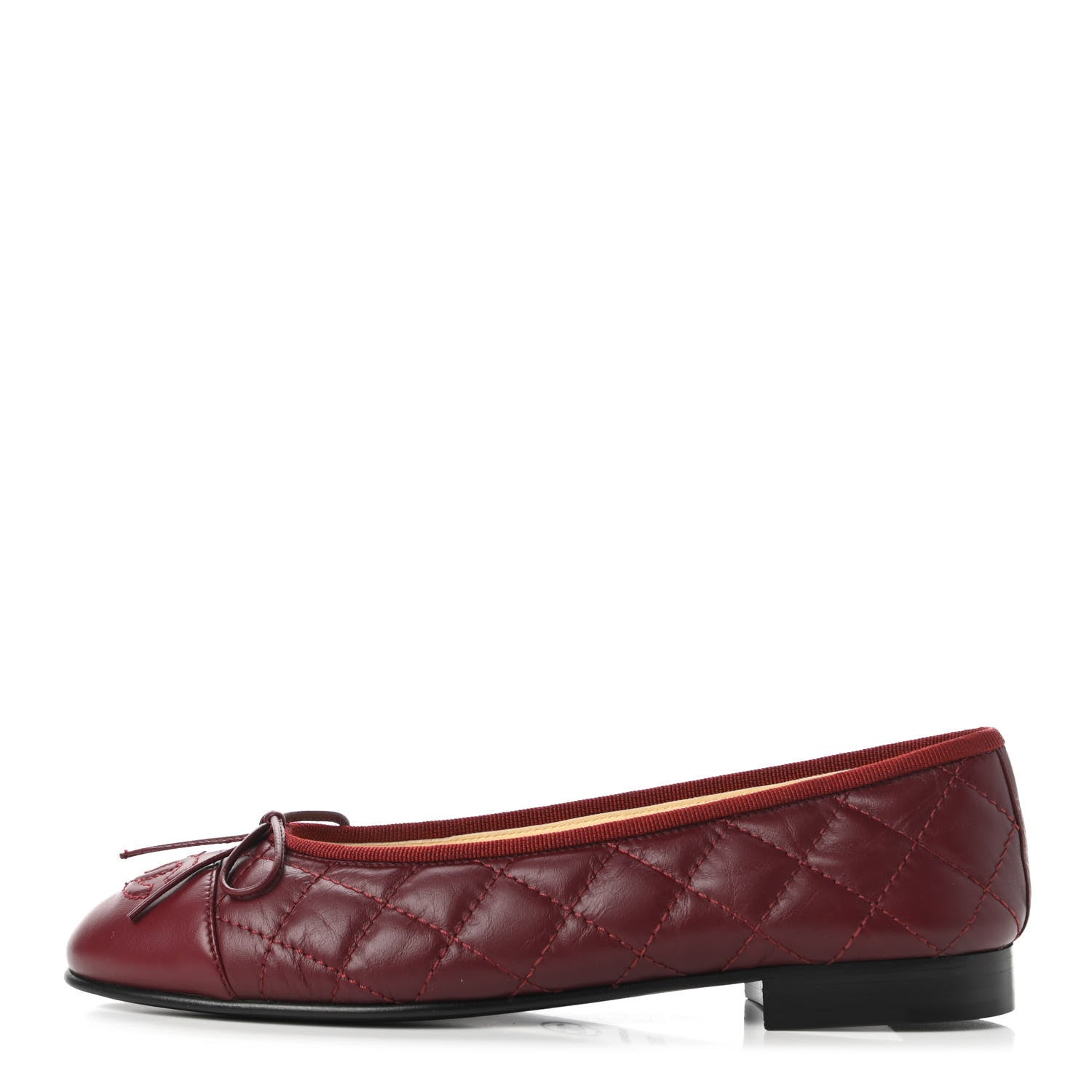 Chanel Aged Calfskin Quilted CC Cap Toe Ballerina Flats 35.5 Burgundy 1 of 9