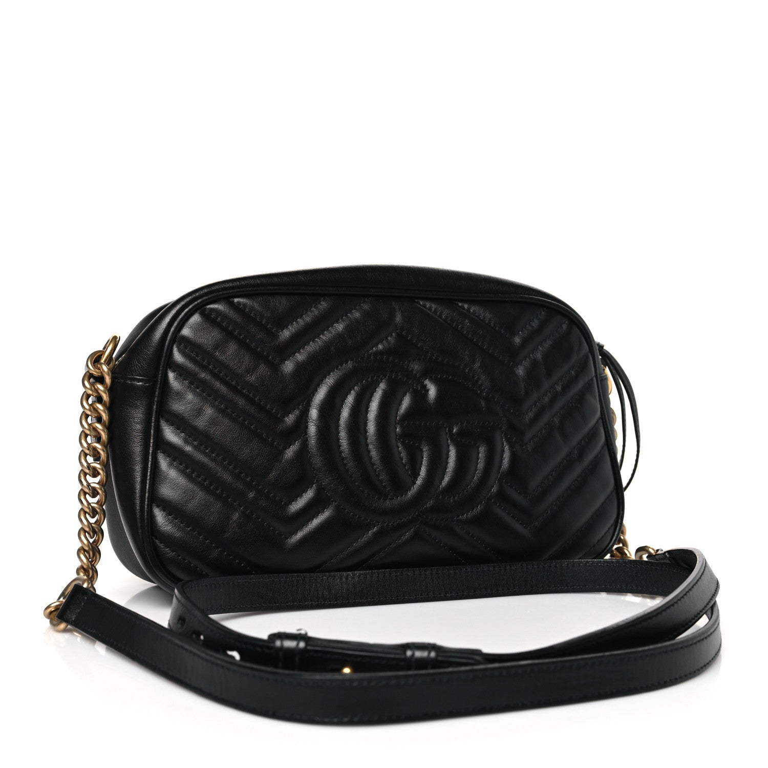 Gucci Calfskin Matelasse Small GG Marmont Chain Shoulder Bag Black 3 of 9