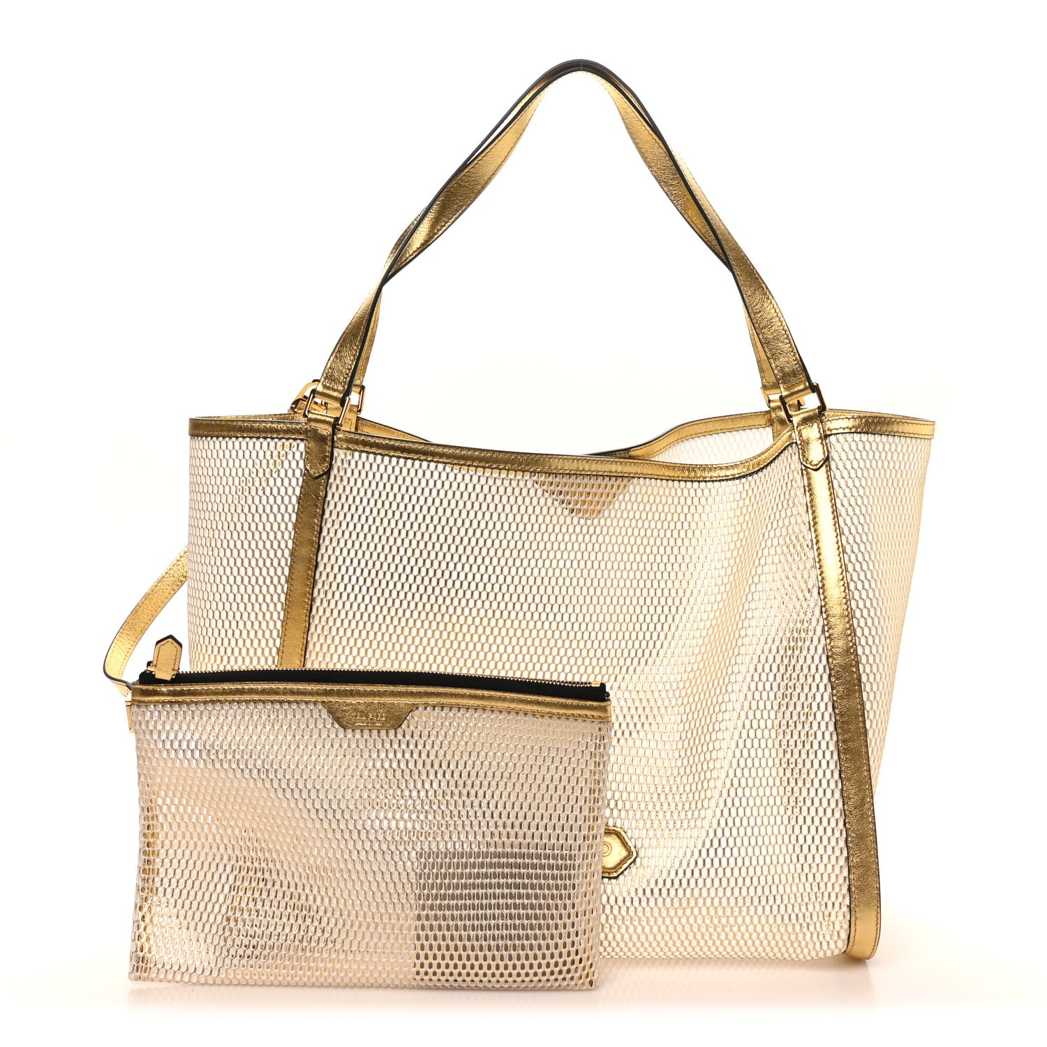Tom Ford Metallic Mesh Calfskin Trim Tote Gold 3 of 10