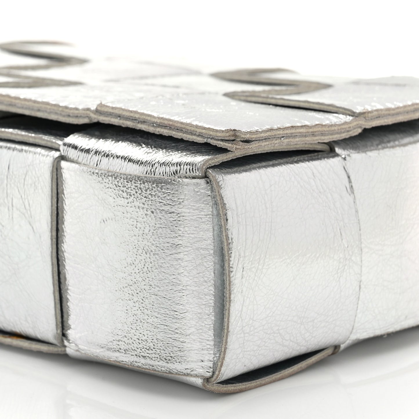 Metallic Lambskin Maxi Intrecciato Cassette Crossbody Bag Silver