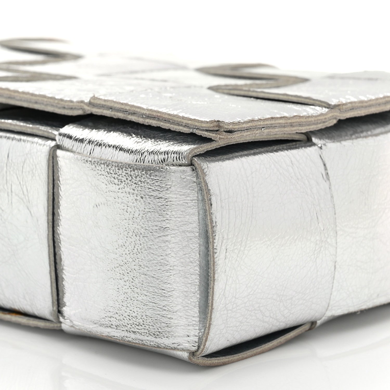 Bottega Veneta Metallic Lambskin Maxi Intrecciato Cassette Crossbody Bag Silver 10 of 10