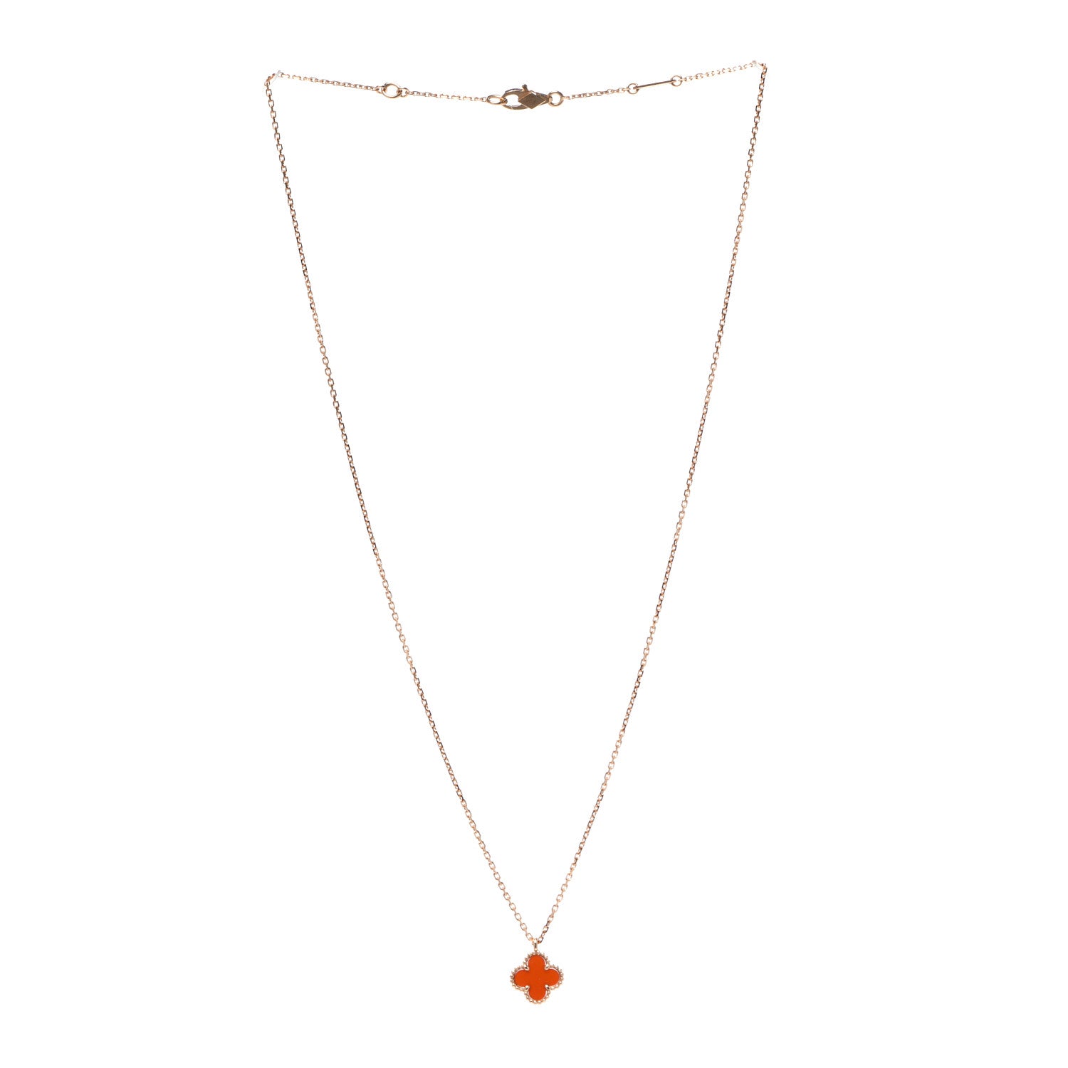 Van Cleef & Arpels 18K Rose Gold Carnelian Sweet Alhambra Pendant Necklace 3 of 6
