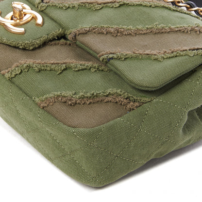 Chanel Canvas Chevron Cuba Patchwork Medium Single Flap Khaki 4 of 10
