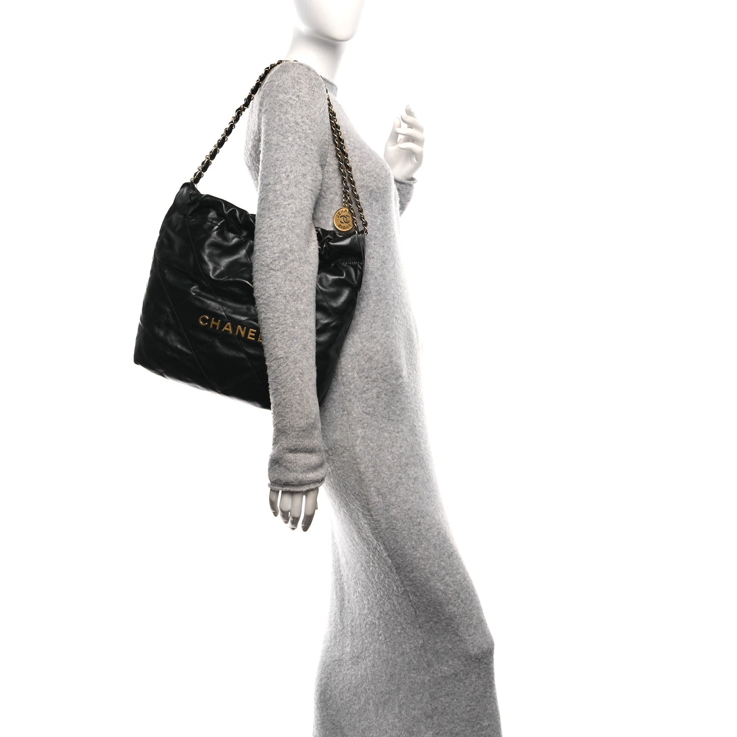 Shiny Calfskin Quilted Small Chanel 22 Black