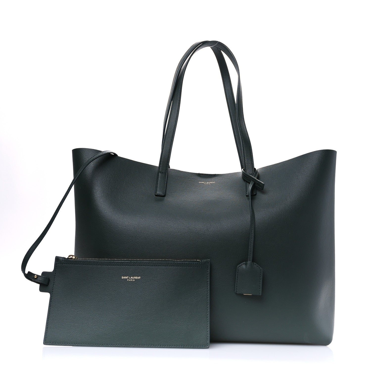 Saint Laurent Calfskin Large Shopping Tote Dark Green 1 of 10