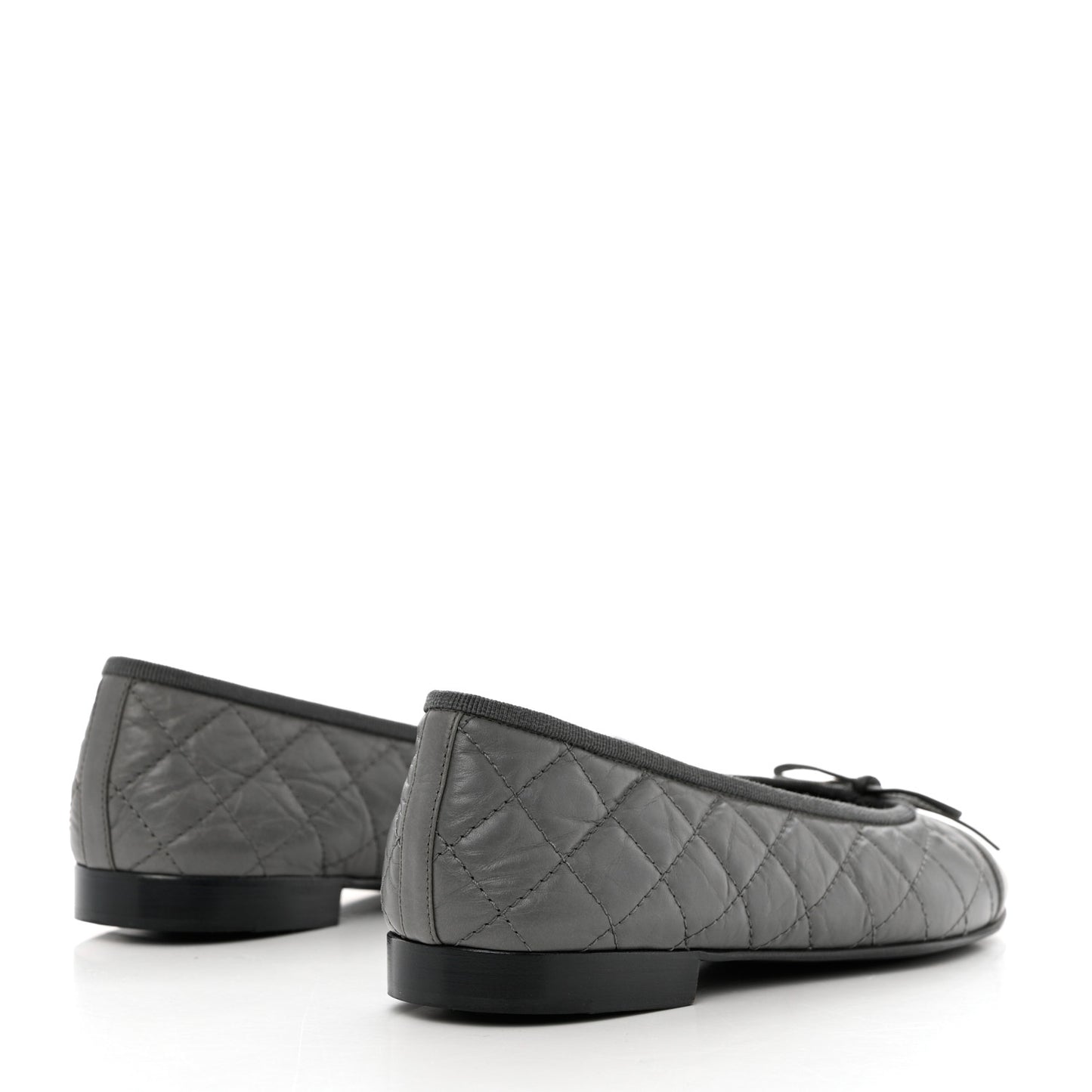Aged Calfskin Quilted CC Cap Toe Ballerina Flats 37 Grey