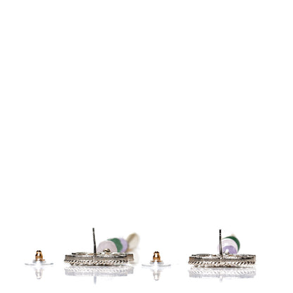 Chanel Crystal Pearl Beaded CC Long Drop Earrings Gold Multicolor 3 of 5