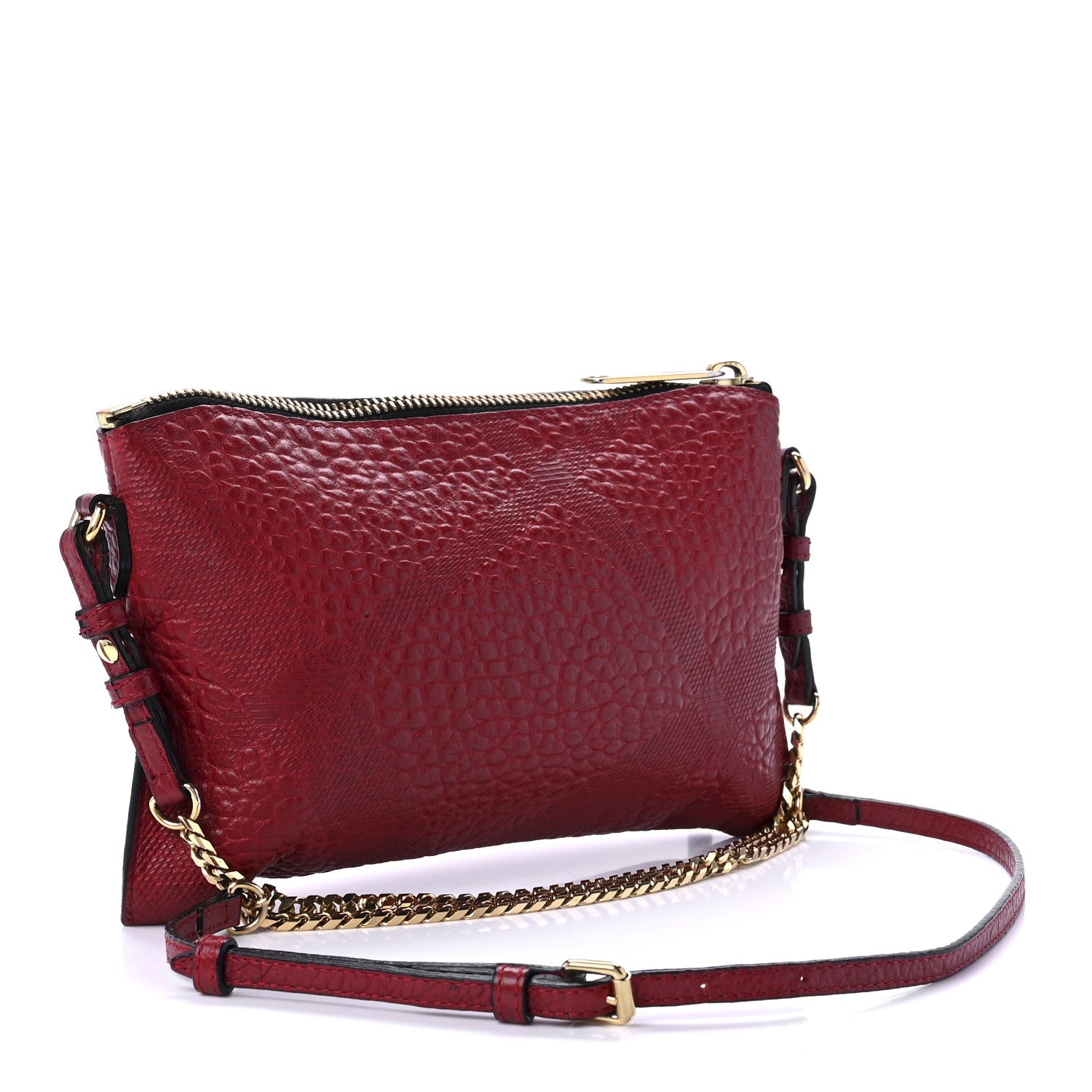 Burberry Signature Grain Calfskin Check Embossed Peyton Crossbody Clutch Bag Military Red 2 of 11
