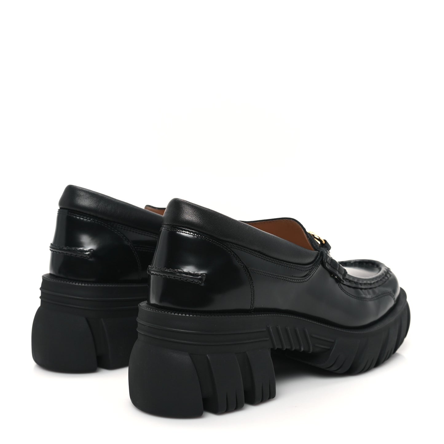 Magnum Calfskin Nappa Samoa Womens Horsebit Platform Chunky Lug Sole 40mm Loafers 41 Black