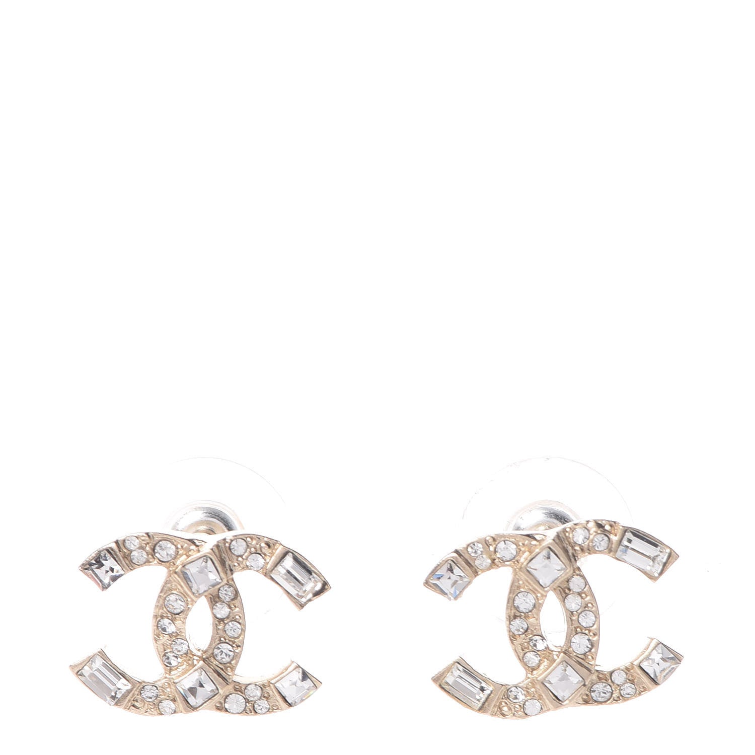 Chanel Crystal Baguette CC Earrings Gold 1 of 5