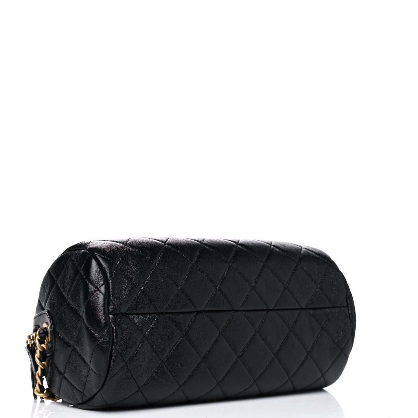 Shiny Lambskin Quilted Fashion Therapy Bowling Bag Black