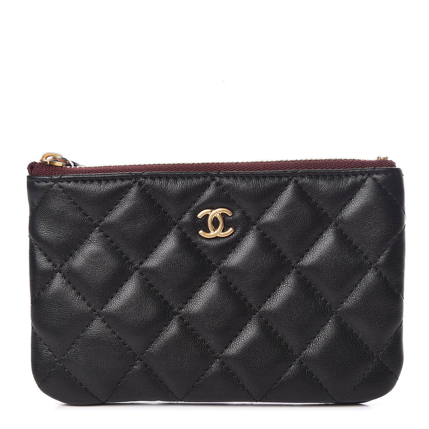 Lambskin Quilted Small Cosmetic Case Black