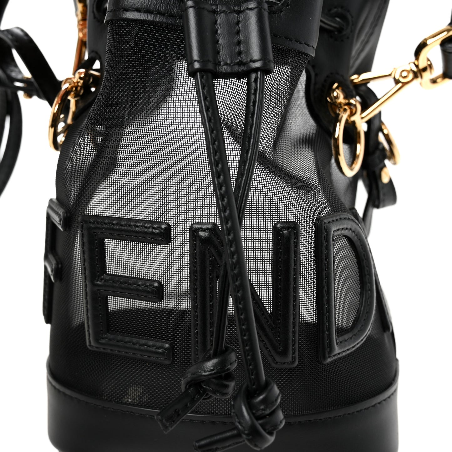 Mesh Vitello King F is Fendi Logo Embroidered Mini Mon Tresor Bucket Bag Black