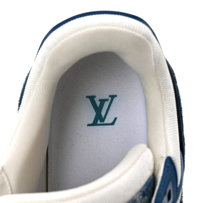 Louis Vuitton Calfskin Embossed Monogram Denim Mens LV Trainer Sneakers 8 Blue 8 of 10