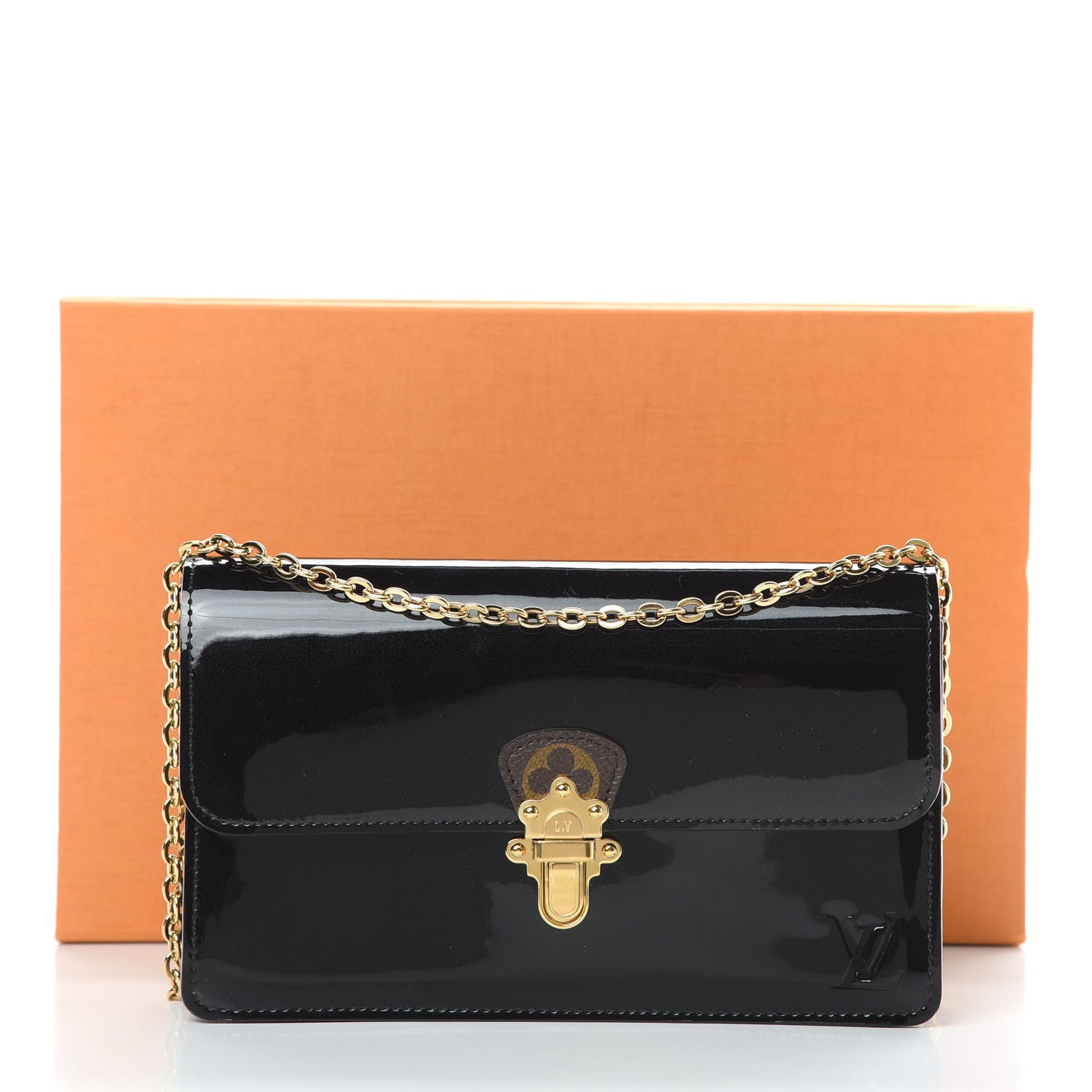 Louis Vuitton Patent Calfskin Monogram Cherrywood Chain Wallet Black 11 of 11