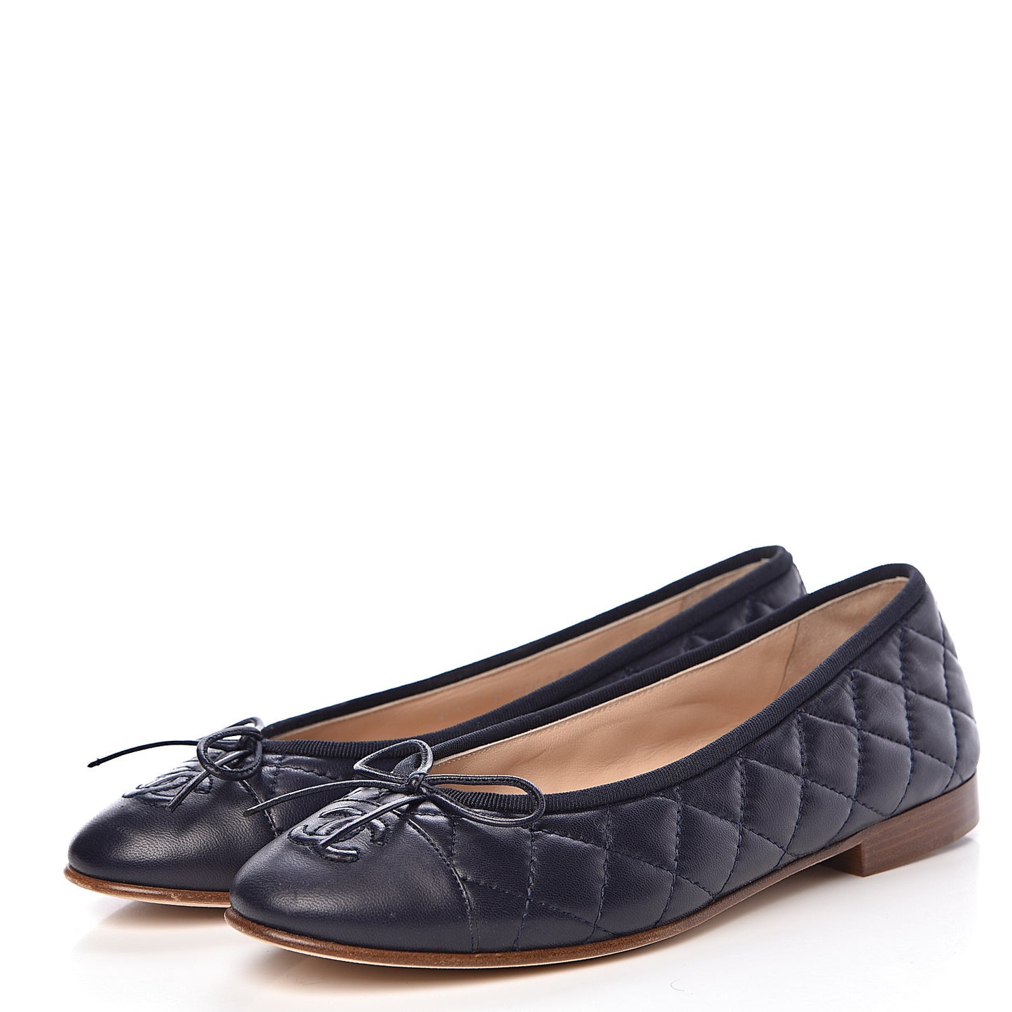 Quilted Lambskin CC Ballerina Flats 37 Navy