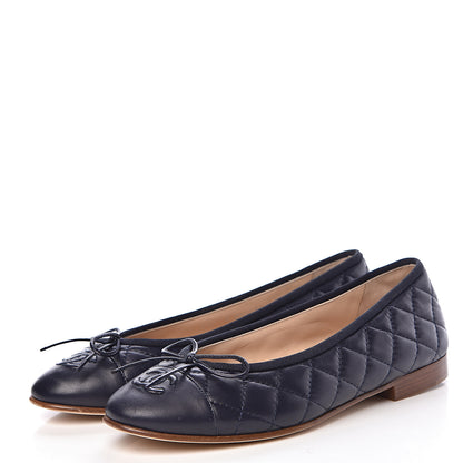 Chanel Quilted Lambskin CC Ballerina Flats 37 Navy 3 of 8