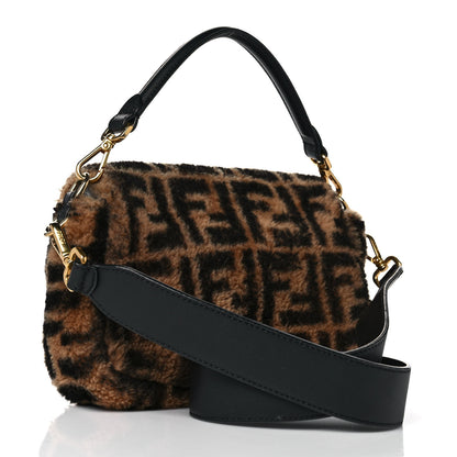 Fendi Shearling Vitello Dolce Macro FF 1974 Baguette Tobacco Black 3 of 9