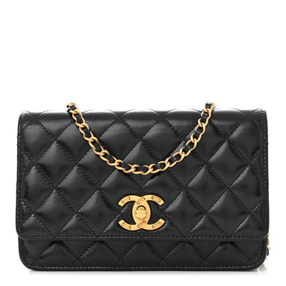 Chanel Shiny Calfskin Quilted Wallet On Chain WOC Black 1 of 11