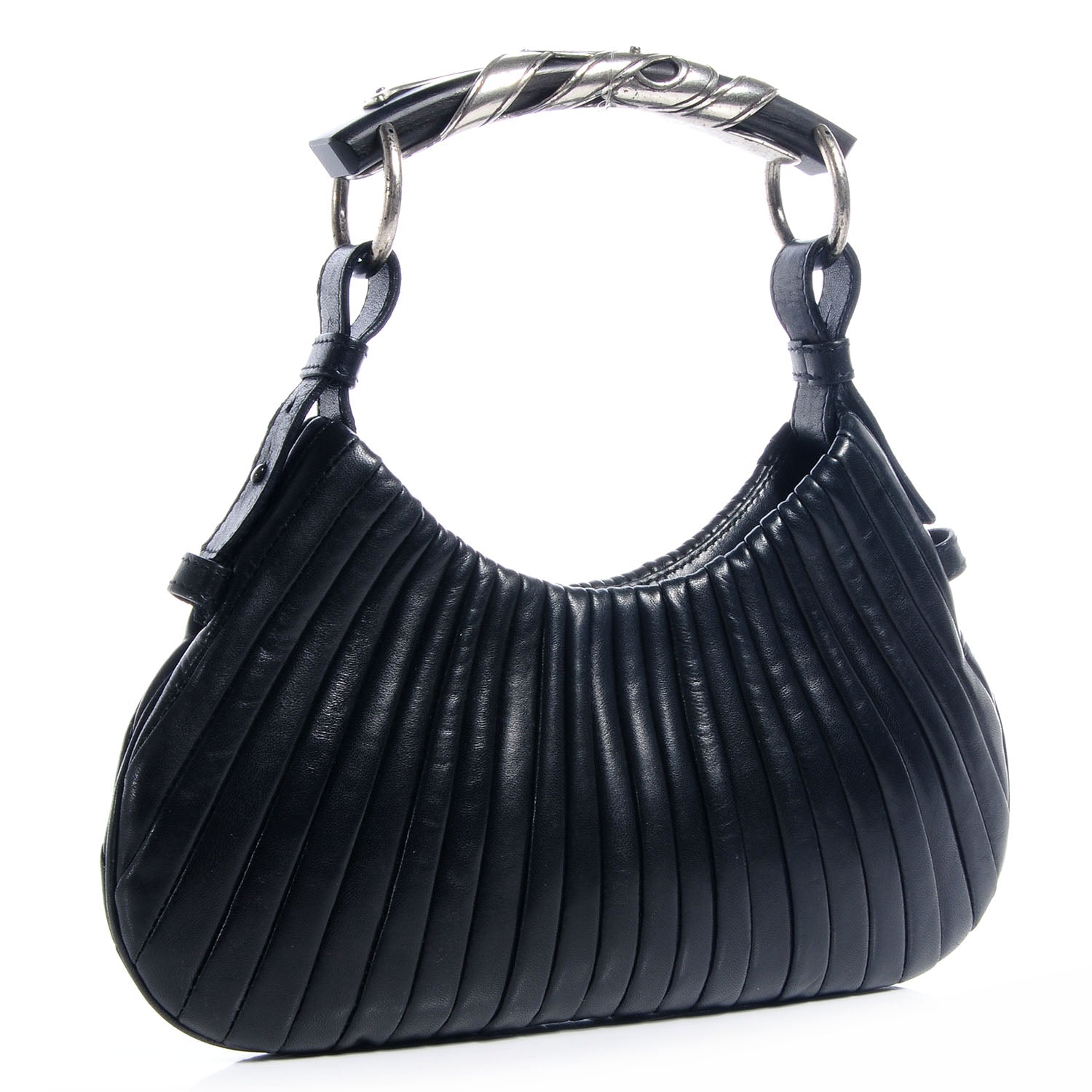 Saint Laurent Pleated Lambskin Small Mombasa Horn Hobo Black 3 of 8