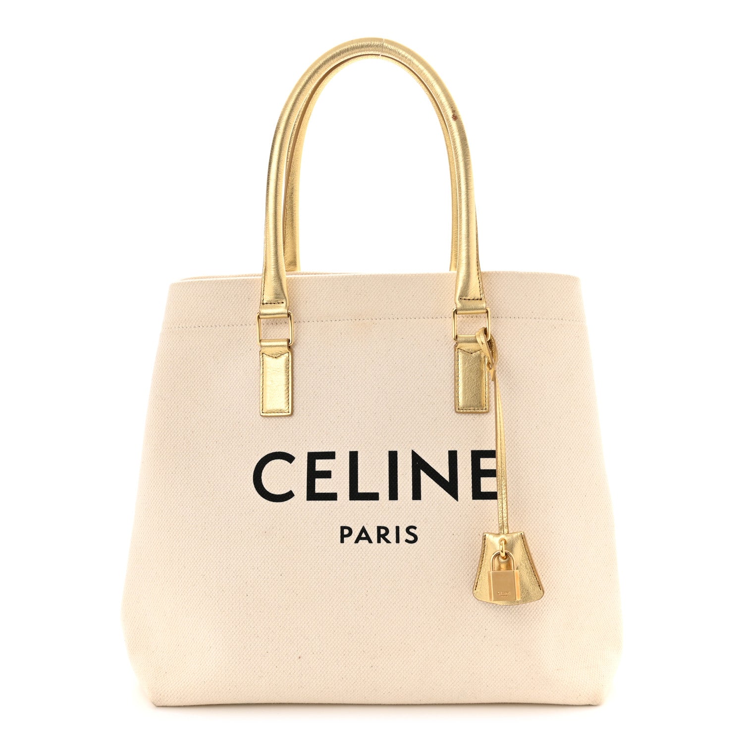 Celine Canvas Calfskin Logo Print Small Horizontal Cabas Gold 1 of 12