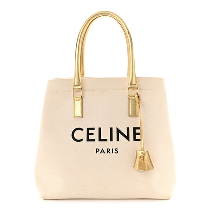 Celine Canvas Calfskin Logo Print Small Horizontal Cabas Gold 1 of 12
