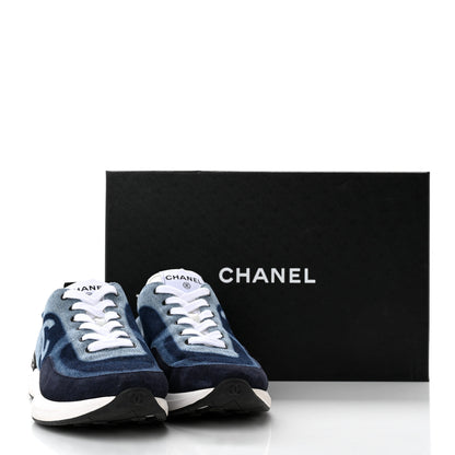 Chanel Denim Suede Calfskin Womens CC Sneakers 37 Dark Blue 12 of 12