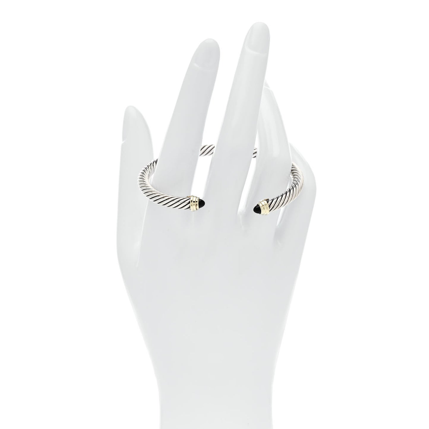 Sterling Silver 14K Yellow Gold Black Onyx 5mm Cable Classics Petite Color Bracelet