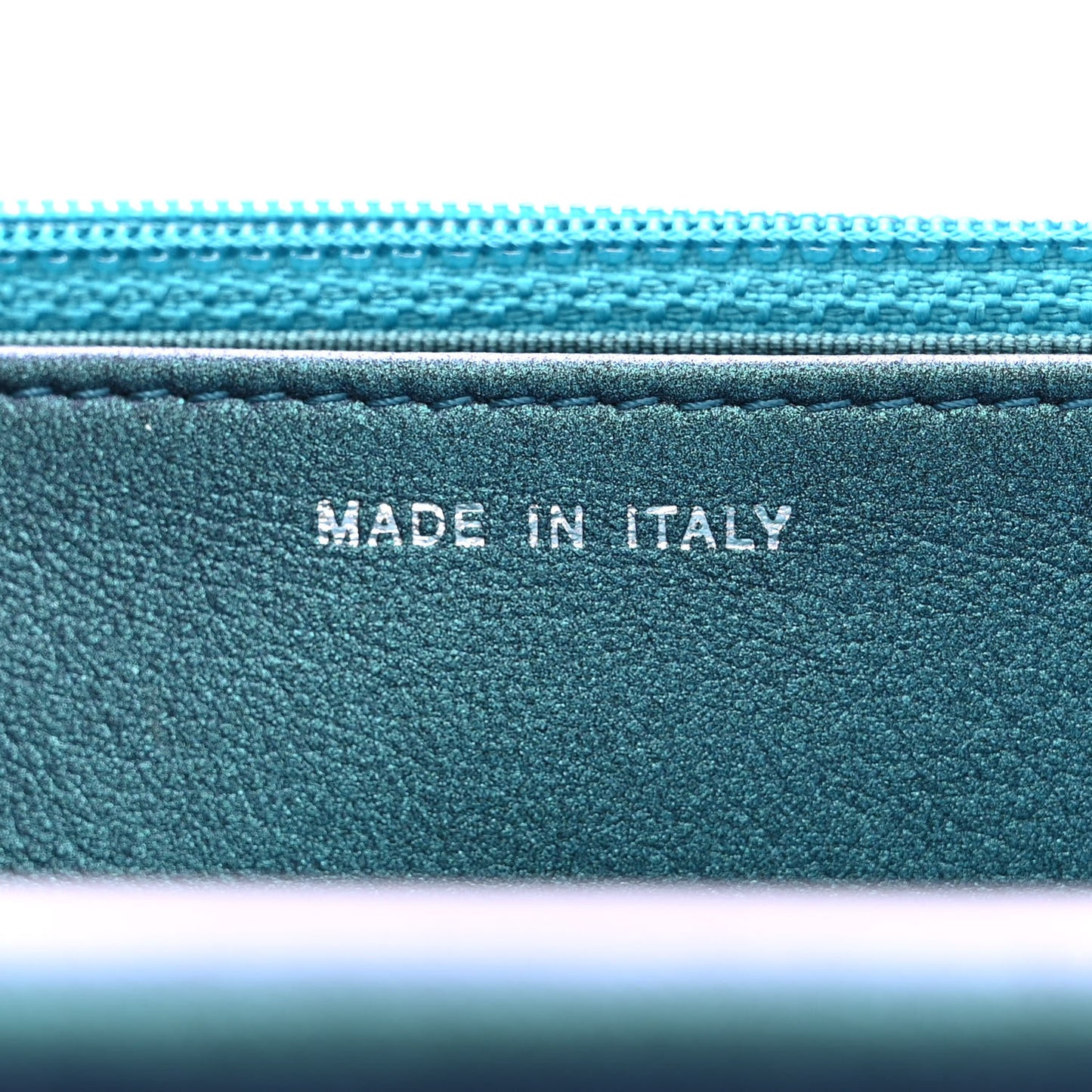 Iridescent Lambskin Quilted Wallet On Chain WOC Turquoise